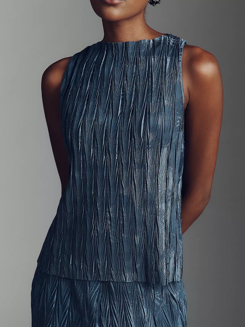 Maeve Anthropologie Textured Sleeveless Blue Tank Top